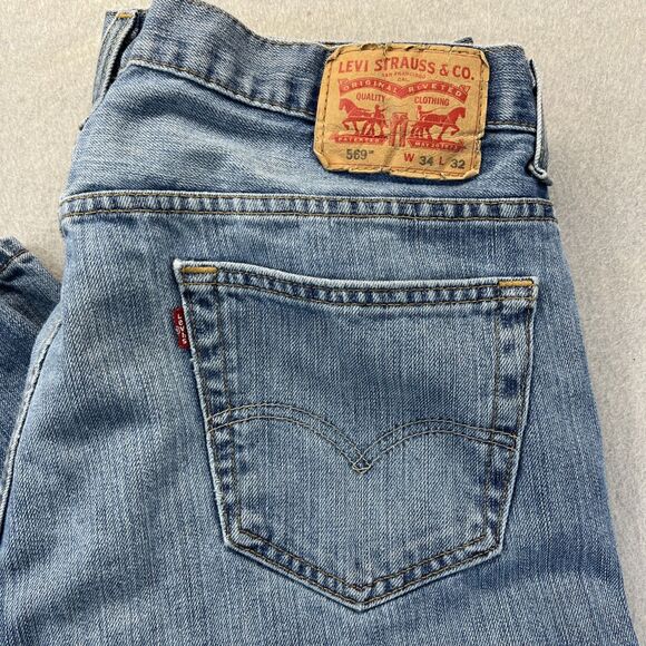 Levis 569 Loose Straight Fit Mens Jeans W34 L32 Light Wash Denim Blue - Picture 2 of 14